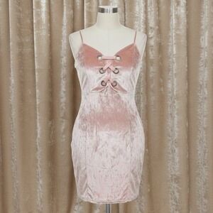 Medium Pink Crushed Velvet Pencil Dress Lace Up‎ Bodycon Sexy Date night Party